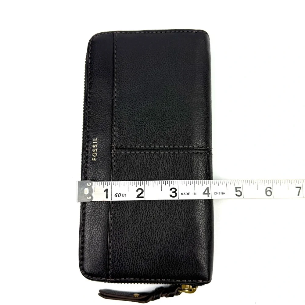 Fossil Tara‎ Wallet Black Leather Zip Around Clutch Accordion Organizer